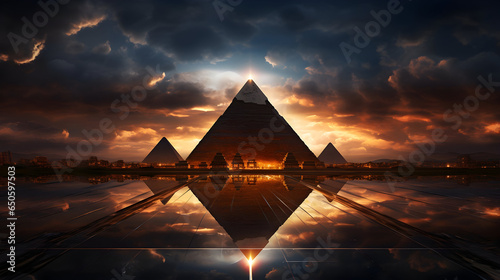 The pyramids with its gold glaze photography generative ai photo