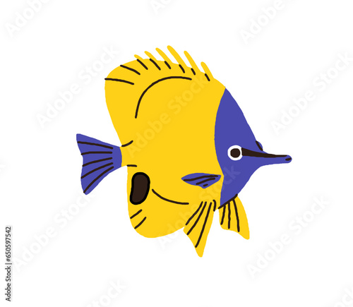 Cute marine fish. Exotic tropical sea and ocean water animal, ornamental aqua...