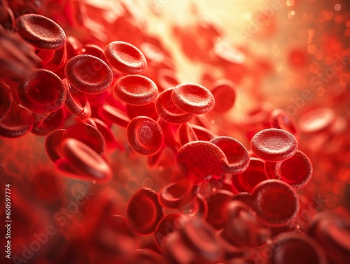 Close up image of red blood cells in the blood stream.