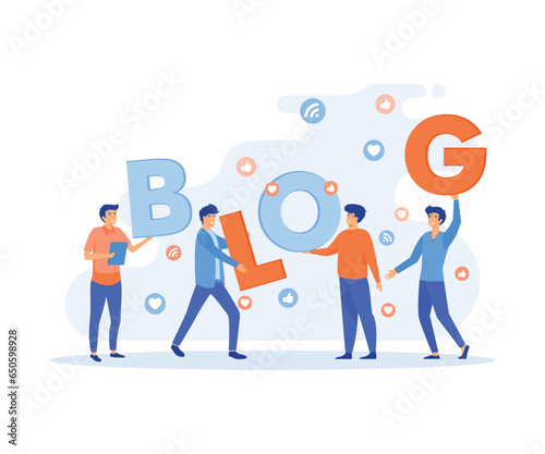 Blog Creation concept, Blog Creative Content Production Work flow Process. Media Blogging Development, Promotion and Online Entertainment. flat vector modern illustration
