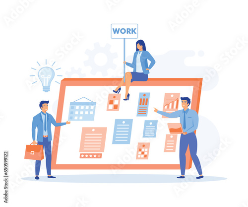 Work flow organization. Office work and time management. teamwork communication process, agile project management, flat vector modern illustration