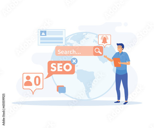 Digital advertising, Blog promotion mistake. Content production without SEO content audit. Idea of ​​search engine optimization for blog promotion, flat vector modern illustration