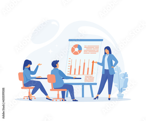 Leadership mentoring concept. Coach speaker speaks to the audience. Business education and coaching, flat vector modern illustration