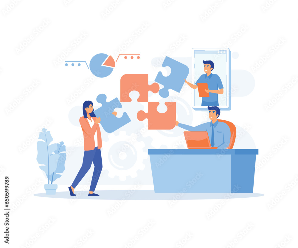 People working together. business team building symbol. Work flow, teamwork, cooperation, partnership. flat vector modern illustration