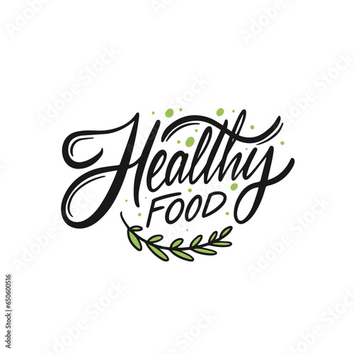 Healthy food calligraphy text vector