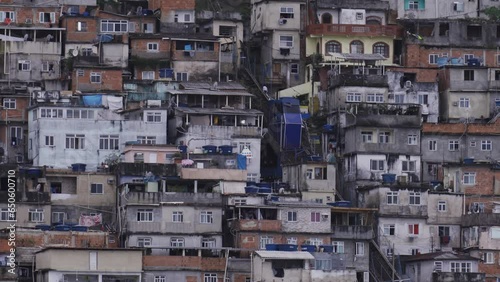 Funicular Ascending Amidst Colorful but Poverty-Stricken Slum of Rio