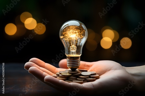 Idea Currency: Hand Holding Lightbulb with Coins