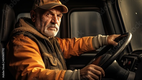 retired man driving his pickup truck © Ametz