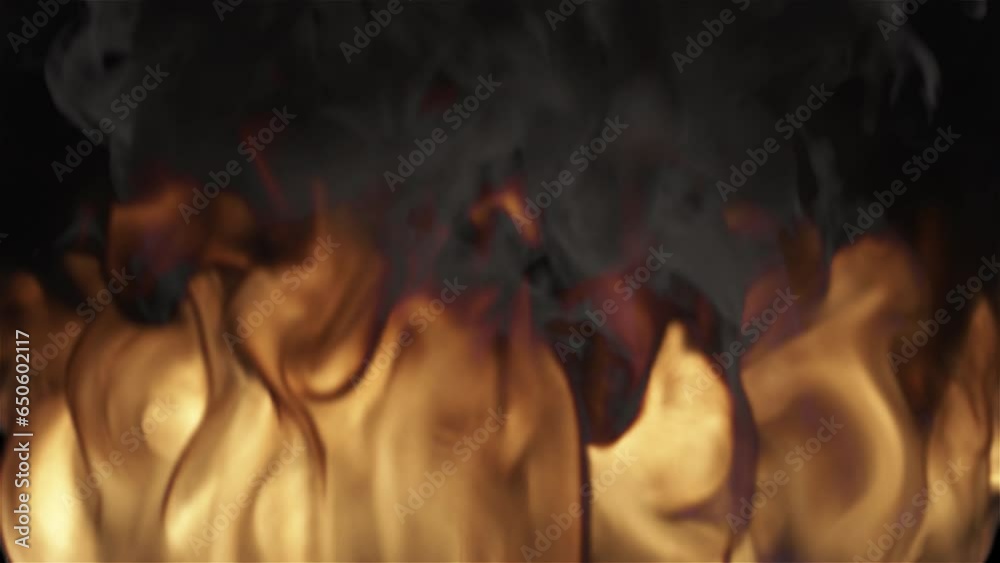 A strong flame of fire close up in loop. Can be used as a video texture or background for design projects, scenes, etc.
