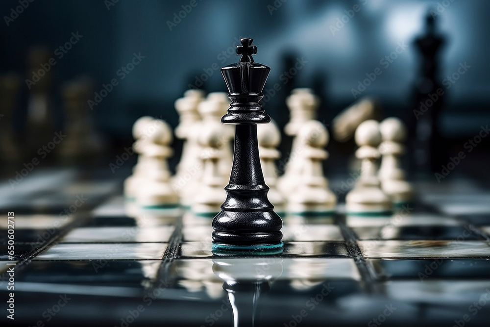 Black color chess king on chess board Black color chess king on chess board