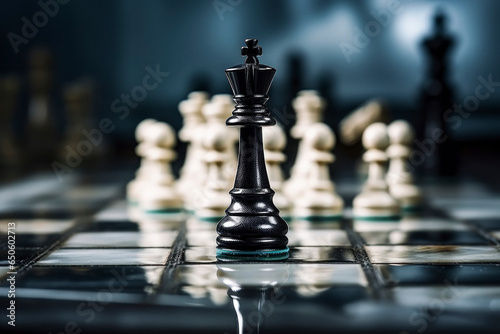 Black color chess king on chess board