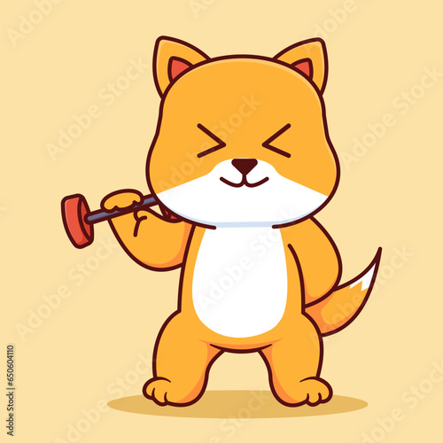 Cute Shiba Inu Lift Up a Barbel Vector Illustration  Isolated Icon