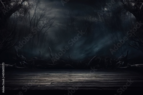 A creepy dark night with a full moon in the forest