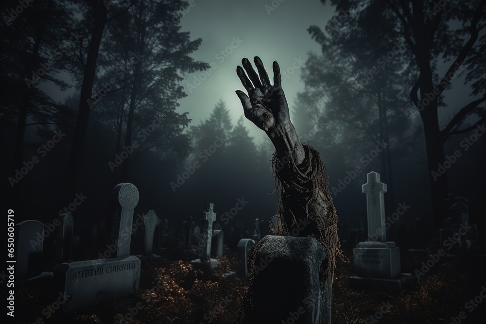 The Zombie hand rising from the cemetery