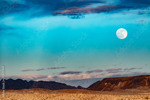 Full moon arid mojave desert landscape Nevada USA