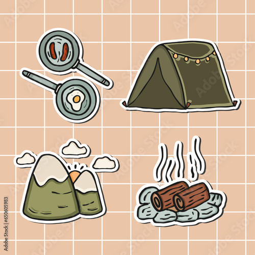 collection of travel, camping stickers. Clipart scrapbook, bullet journal