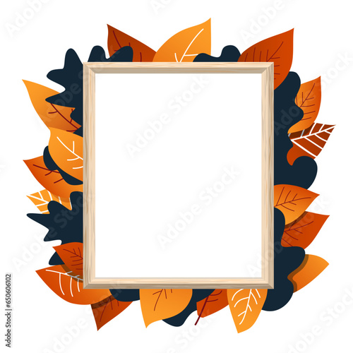 leaves and wood  frame background vector illustration 