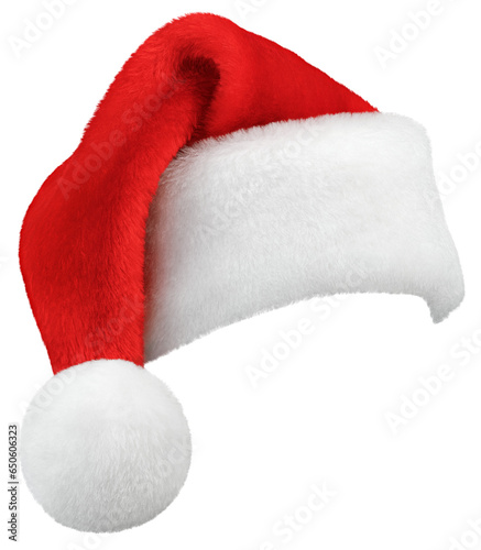 Santa Claus red hat or Christmas red cap isolated on transparent background. High quality mask edges