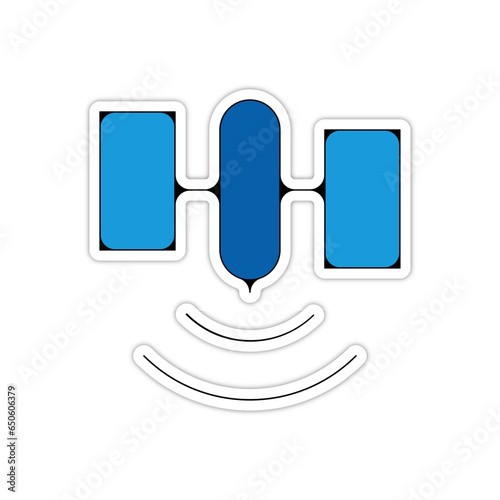 picto logo icones et symbole antenne satellite fin bleu relief