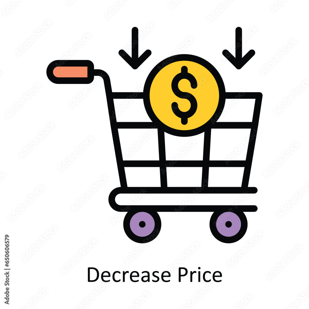 Decrease Price vector Fill outline Icon Design illustration. Web store Symbol on White background EPS 10 File 