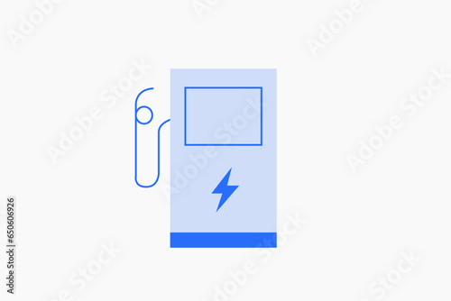 Geometric charging station illustration in flat style design. Vector illustration. Duotone blue.