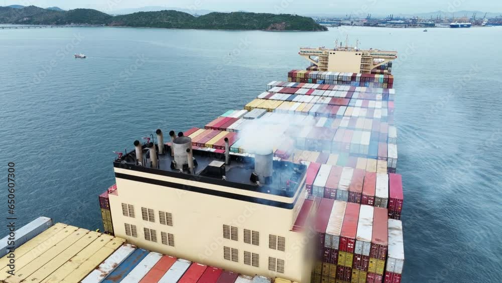 Smoke exhaust gas emissions carbondioxide from cargo lagre ship