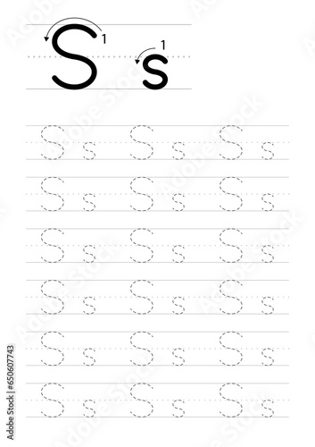 Printable letter S alphabet tracing worksheet
