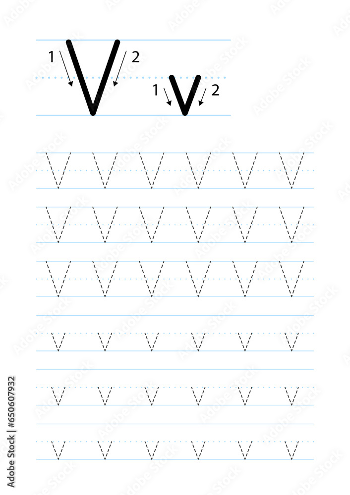 Printable letter V alphabet tracing worksheet Printable letter V alphabet tracing worksheet