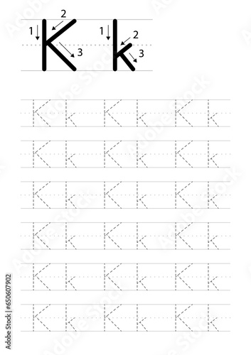 Printable letter K alphabet tracing worksheet