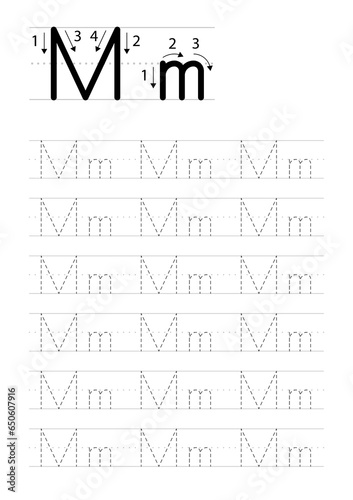 Printable letter M alphabet tracing worksheet