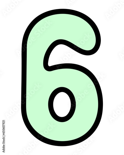Six. Green number six with rounded corners. Arabic number symbol. Color vector illustration. Cartoon style. Isolated background. Idea for web design.