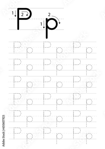 Printable letter P alphabet tracing worksheet