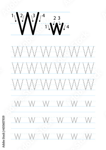 Printable letter W alphabet tracing worksheet