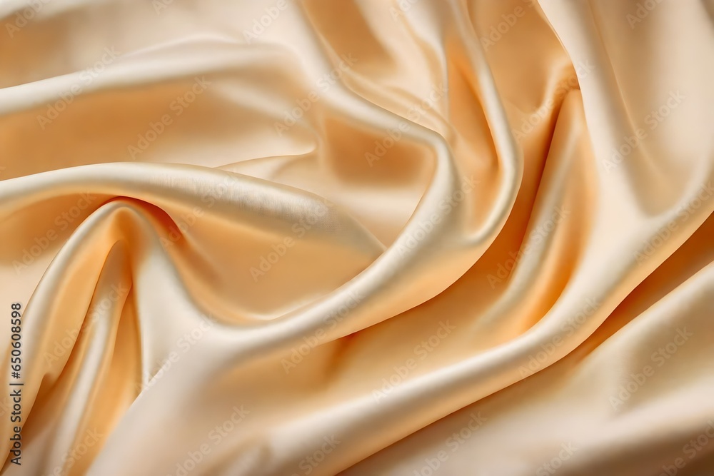 Fototapeta premium Closeup of rippled cream colorsatin fabric cloth texture background. High quality photo