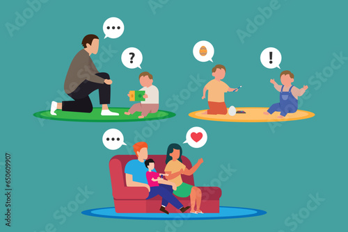 Set of parents playing with children 2d vector illustration concept for banner, website, landing page, flyer, etc