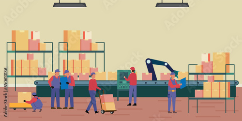 Automatic logistics solutions in warehouse facility 2d vector illustration concept for banner, website, landing page, flyer, etc