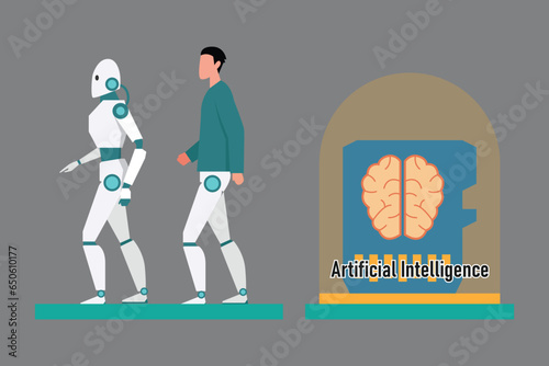 patient with prosthesis and AI robot 2d vector illustration concept for banner, website, landing page, flyer, etc