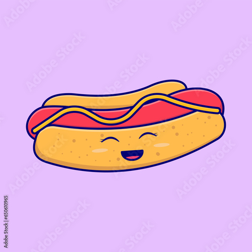 vector cute hotdog hand drawn illustration icon concept isolated