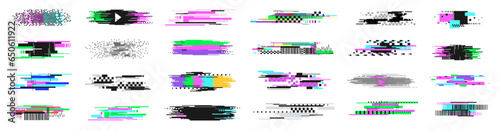 Television glitch effects, Censored textures. Pixel error racy vector set