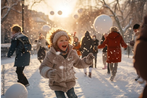 Slika na platnu A snowball fight between children