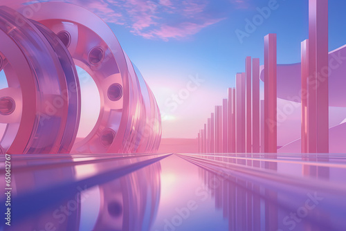 Surreal cinematic landscape with toned film reels, feeling of nostalgia and wonder