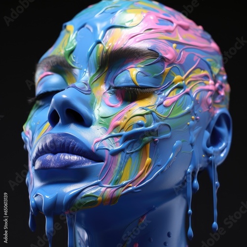 Serene Abstract Woman with Colorful Painted Face