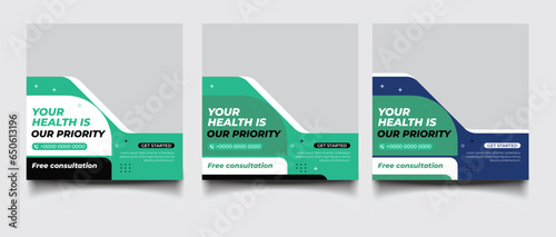 Medical health social media post or square banner template