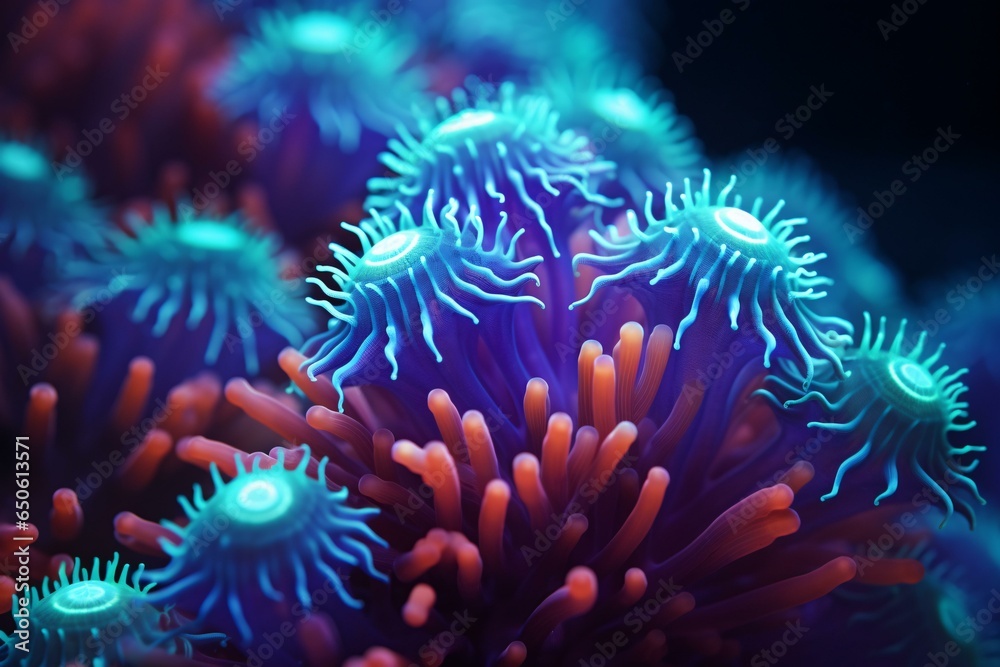 A vibrant cluster of sea anemones in their natural habitat A vibrant cluster of sea anemones in their natural habitat