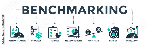 Benchmarking banner web icon vector illustration concept for the idea of business development and improvement with an icon of performance, process, survey, measurement, compare, target, and indicator