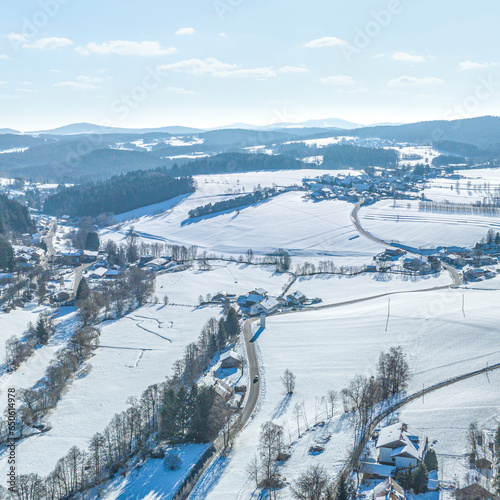 Blick in den Bayerischen Wald bei Bischofsmais im Winter