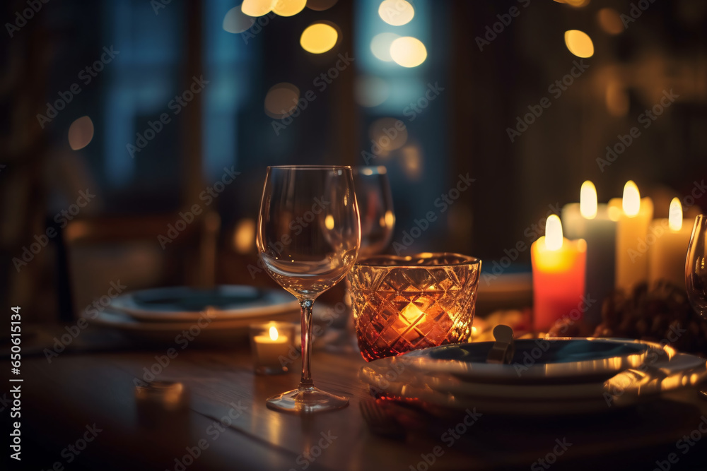 Elegant table setting with candles in restaurant. Selective focus. Romantic dinner setting with candles on table in restaurant.
Elegant table setting with candles in restaurant. Selective focus. Romantic dinner setting with candles on table in restaurant.