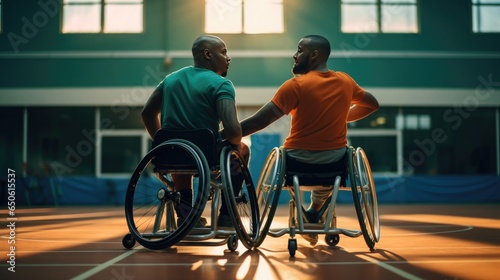 two guys in wheelchairs playing basketball photo