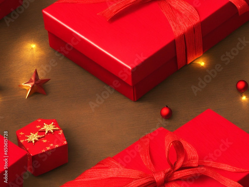 Christmas present gifts box on a wooden table Generative AI. free Stock Photo