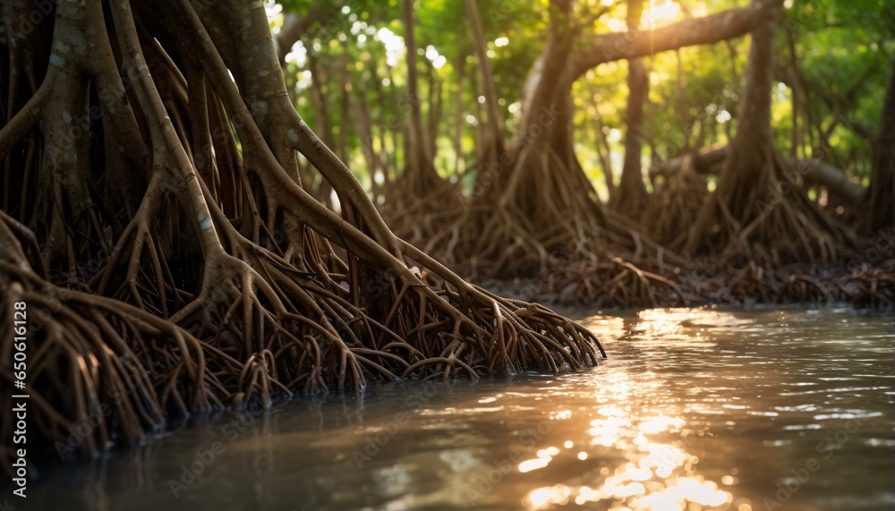 Sunlight streaming through trees and reflecting on water Sunlight streaming through trees and reflecting on water